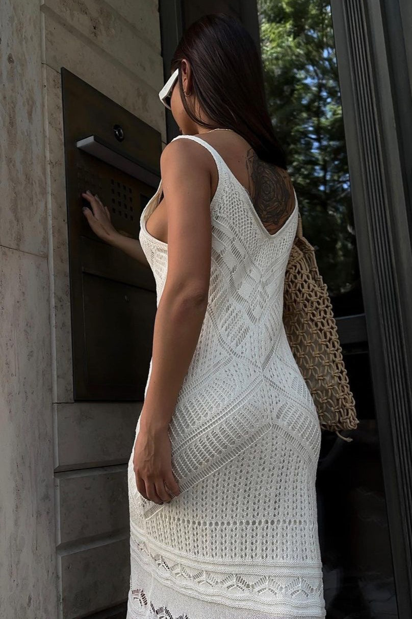 Cami U-Neck Crochet  Knit Maxi Sweater Dress