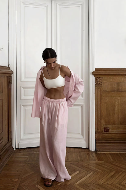 Cotton Loose Long Sleeve Shirt Pants Two Piece Set