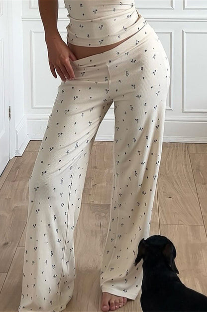 Floral Sleeveless Crop Top Floral Wide Leg Pants Two Piece Set