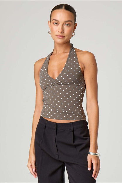 Top halter ajustado de cuadros y lunares sexi