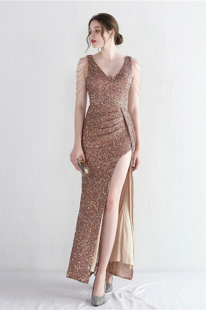 Vestido de Gala Sirena con Cuentas Distintivas