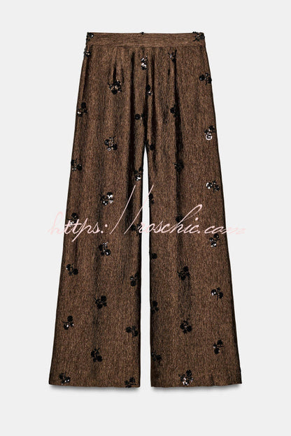 Stylish Sequined Pocket Casual Loose Wide-leg Pants