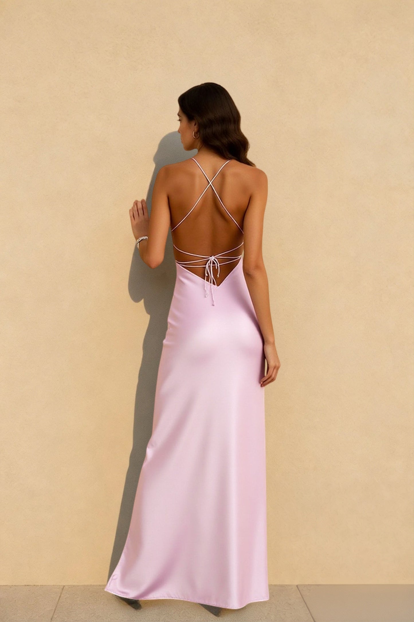 Backless Lace-Up Silk Dress