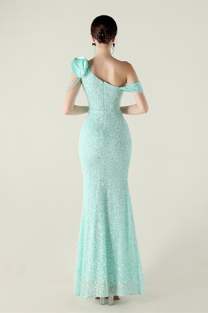 Vestido de fiesta formal con volante y un solo hombro drapeado