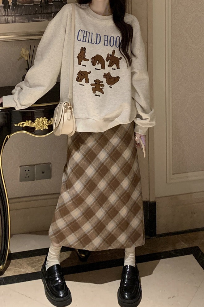 Falda Vintage de Talle Alto con Abertura y Corte en A