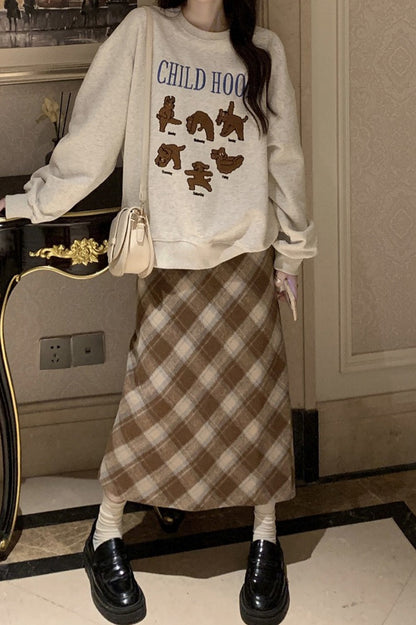 Falda Vintage de Talle Alto con Abertura y Corte en A