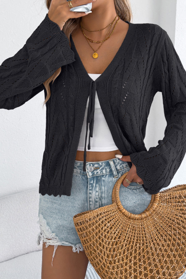 Solid Color Loose V-neck Long-sleeved Vacation Knit Cardigan