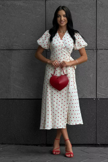 Vestido midi con estampado de algodón y mangas abullonadas