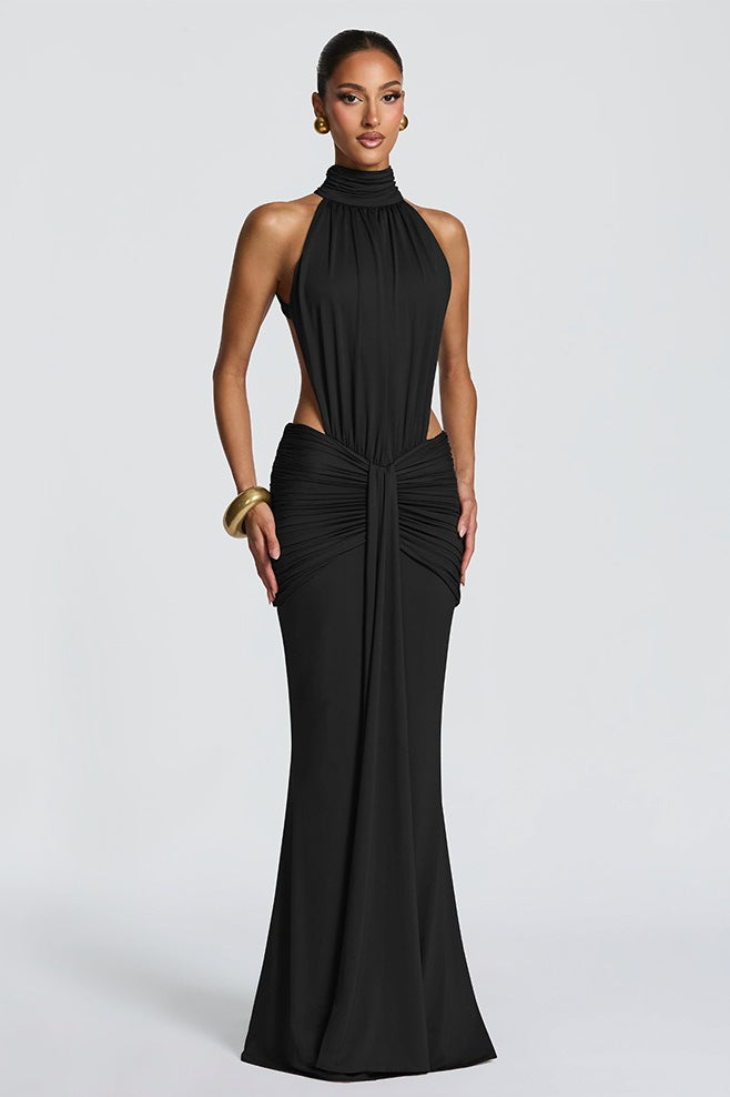 Maxivestido sofisticado con cola de sirena y espalda descubierta