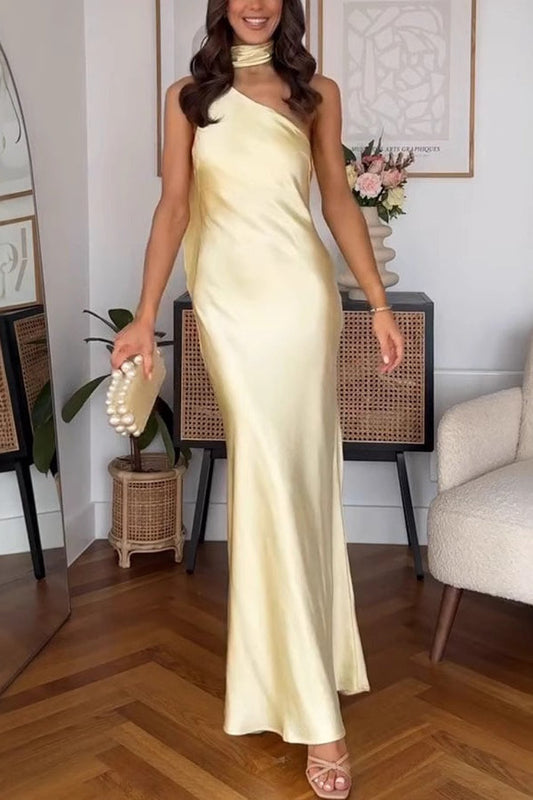One Shoulder Tie Silk Dress