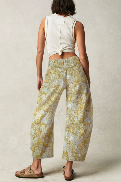 Fashionable Printed Casual Loose Mid-rise Pocket Leg Jeans