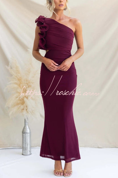 Fashionable Mesh Sleeveless One-shoulder Waist-revealing Maxi Dress