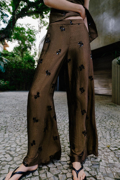 Stylish Sequined Pocket Casual Loose Wide-leg Pants