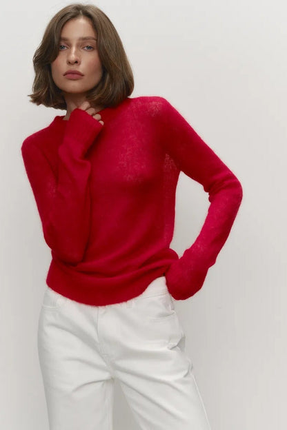 Top de punto de mohair con cuello redondo