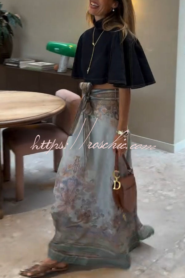 Next Vacation Linen Blend Paisley Print High Rise Tie-up Waist Maxi Skirt