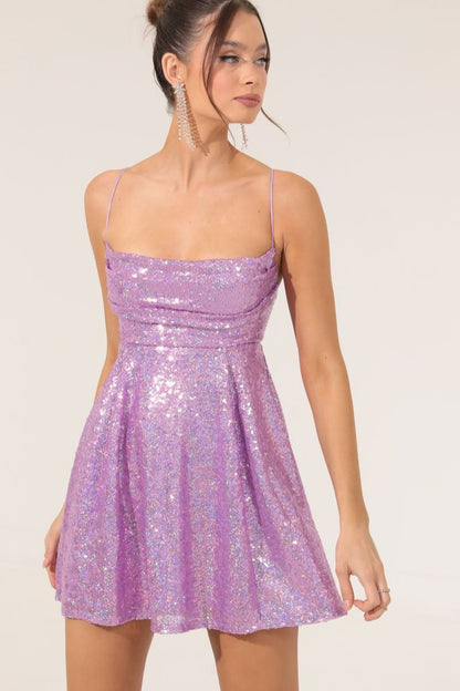 Spaghetti Strap Bow Contrast Chic  Sequin Dress