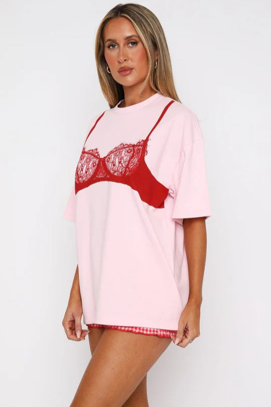 Camiseta Casual de Manga Corta con Estampado de Corsé