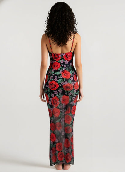 Printed V Neck Slim Fit Vacation Dress