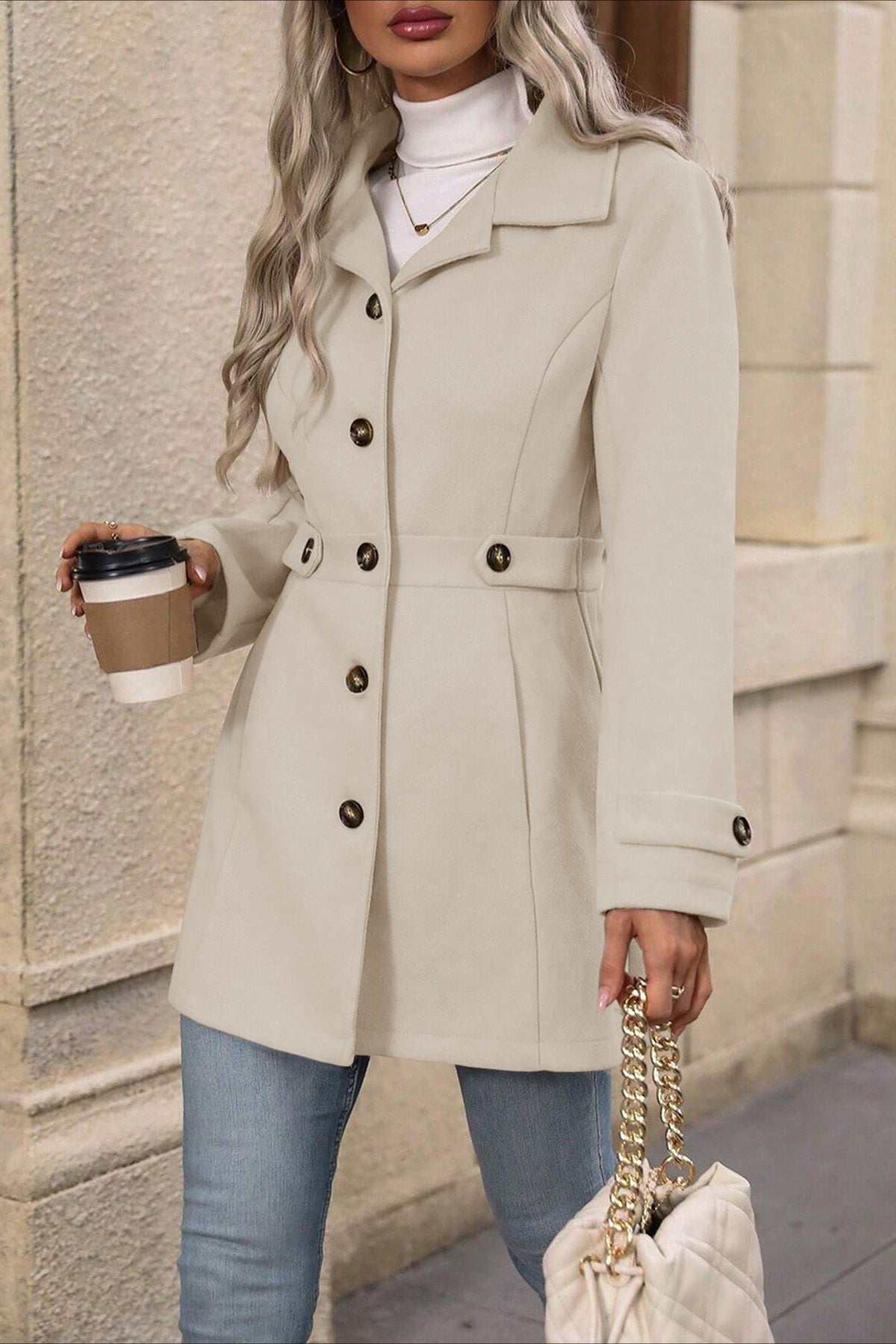 Midi Wool Blend Belted Notch Lapel Coat