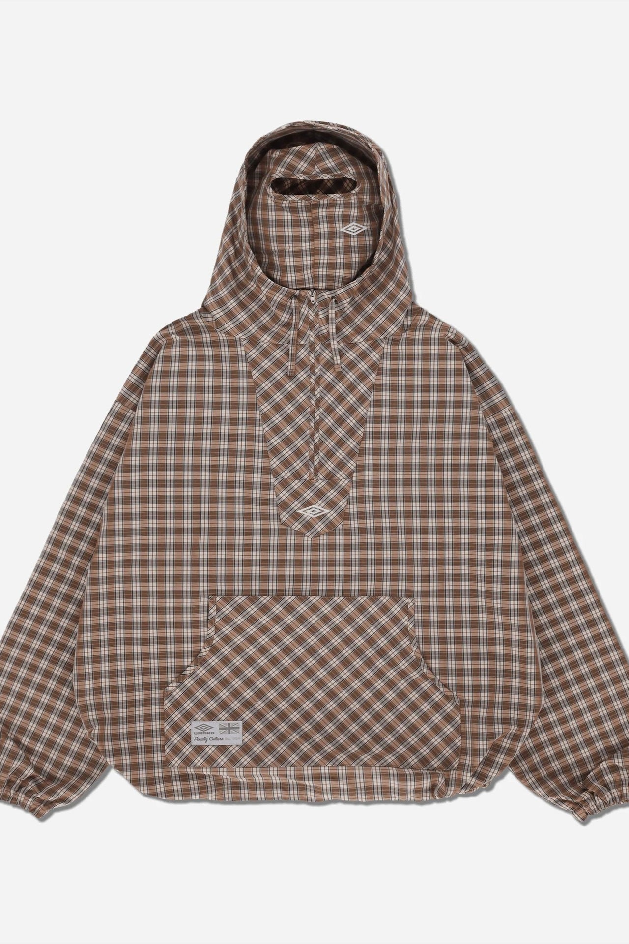 Sudadera con capucha de cuadros escoceses vintage y media tapeta con máscara