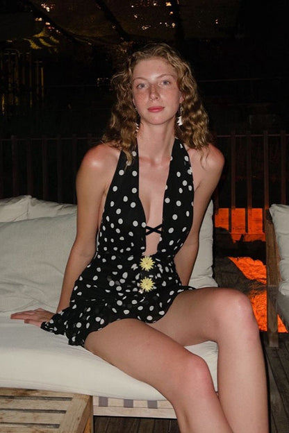Polka Dot V-Neck Mini Dress