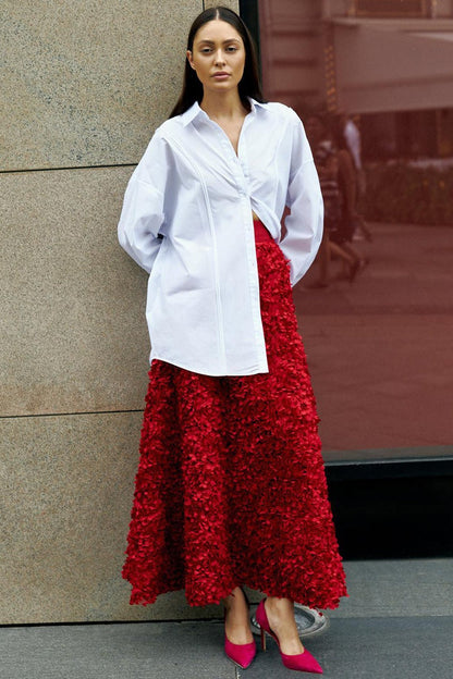 Floral Applique Evening Maxi Skirt