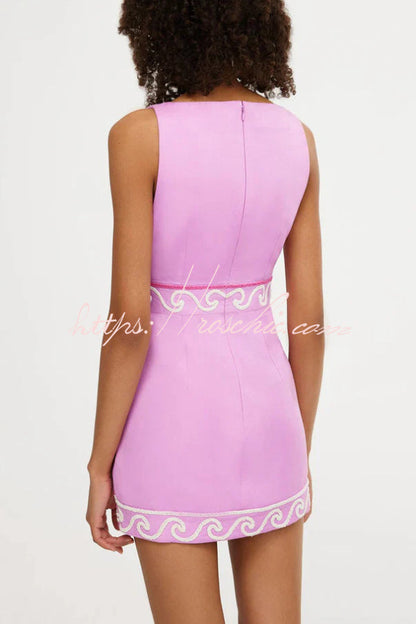 Embroidered Sleeveless Round Neck Hollowed-out Slim-fit Mini Dress