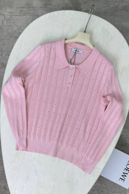 Blusa holgada de manga larga con cuello polo jacquard