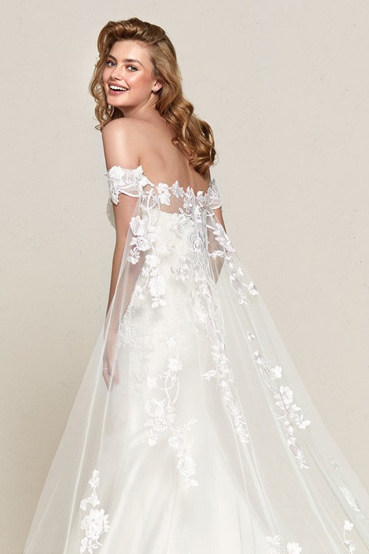 Sencillo Vestido de Novia de Satén sin Hombros con Cola de Sirena Desmontable