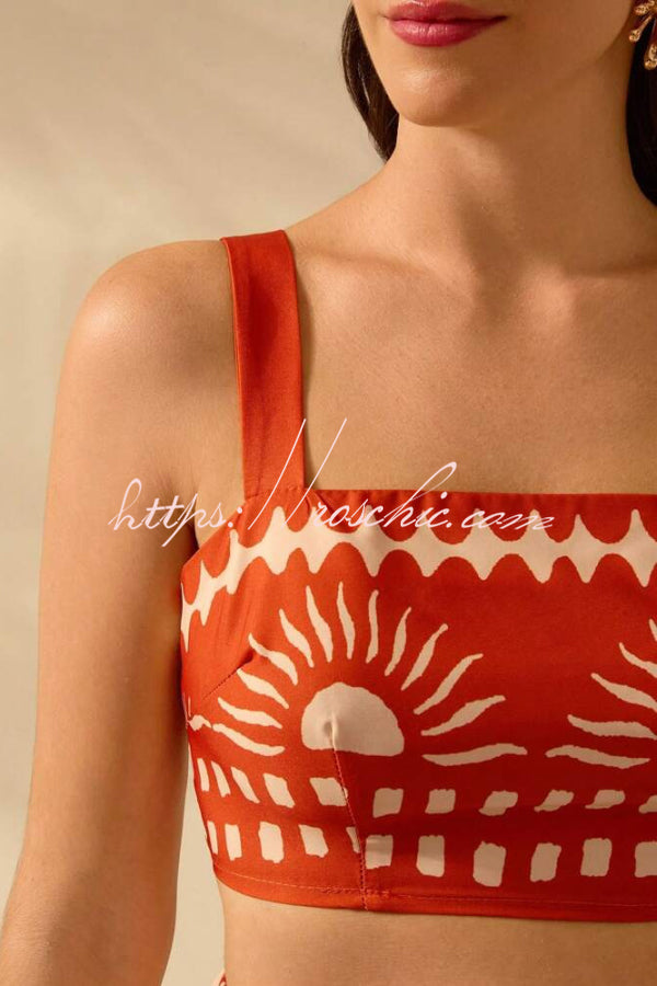 Holiday Print Square Neck Back Bow Top and Casual Maxi Skirt Set