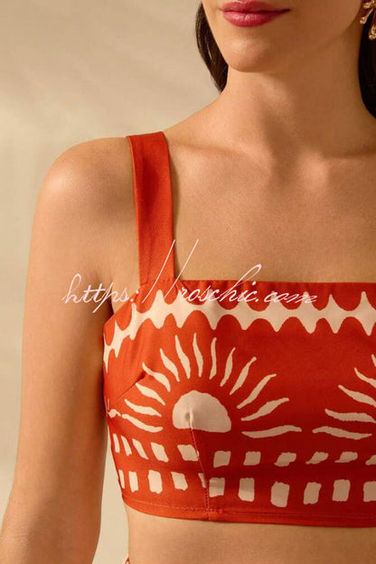 Holiday Print Square Neck Back Bow Top and Casual Maxi Skirt Set