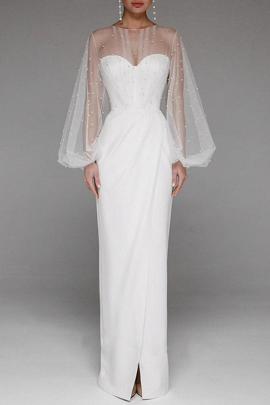 Retro Strapless Pearl Bodycon Wedding Dress