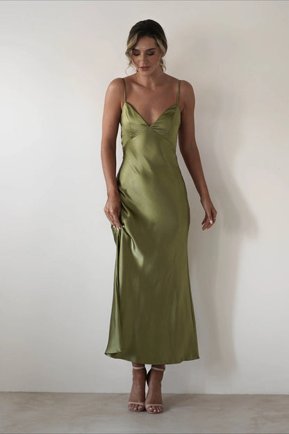 Vestido de fiesta sin espalda con lazo de satén