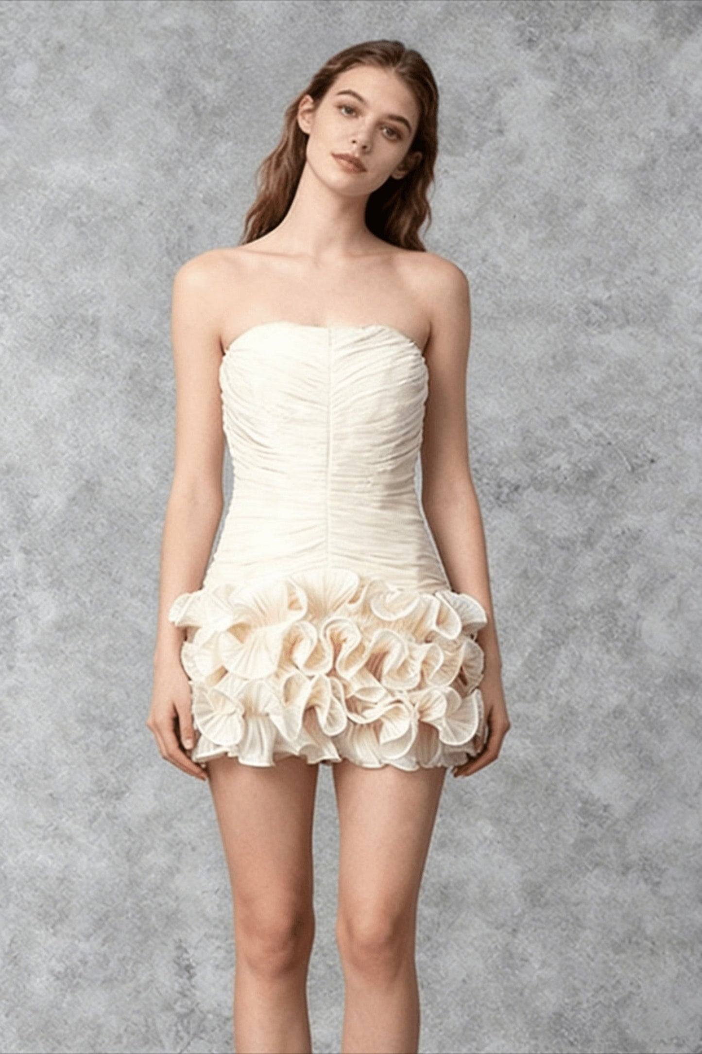 Tube Top Floral Applique Reception Dress