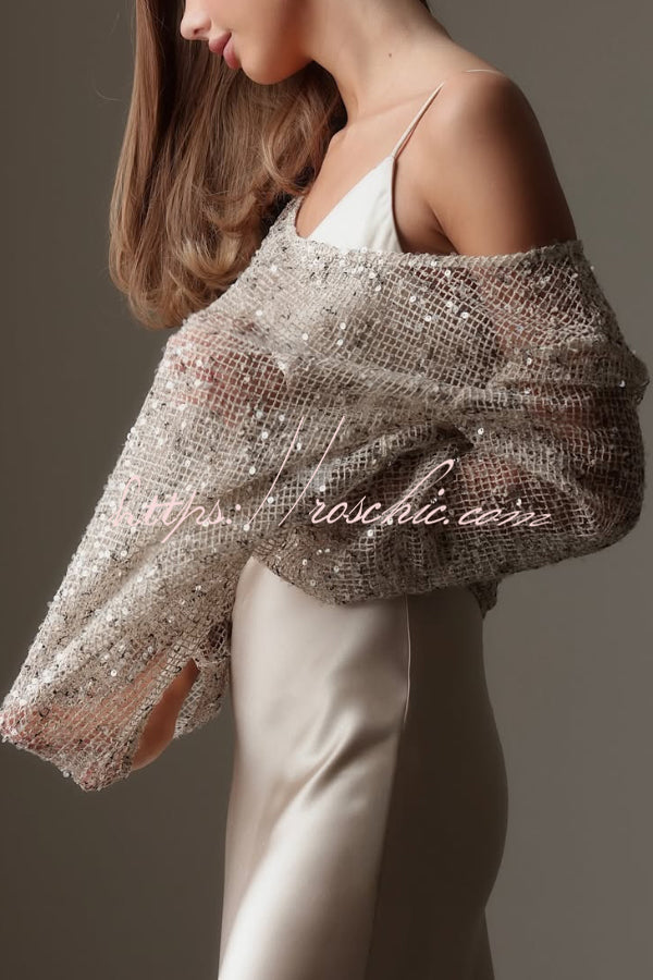Fashionable Sequined Cutout Casual Long-sleeved Loose Cover-up Top
