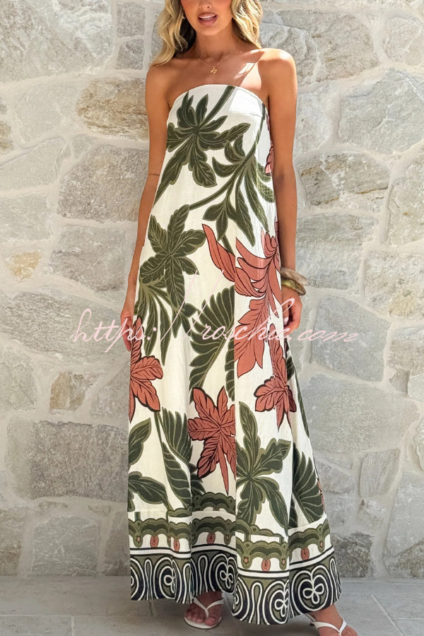 Botanical Print Sleeveless Off-shoulder Resort-style Loose Maxi Dress