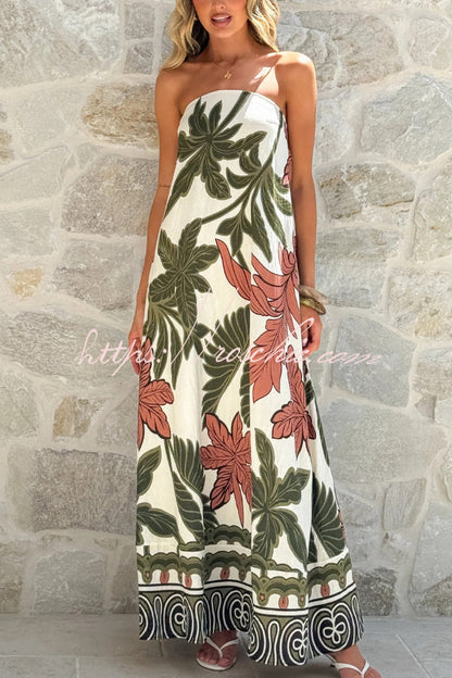 Botanical Print Sleeveless Off-shoulder Resort-style Loose Maxi Dress