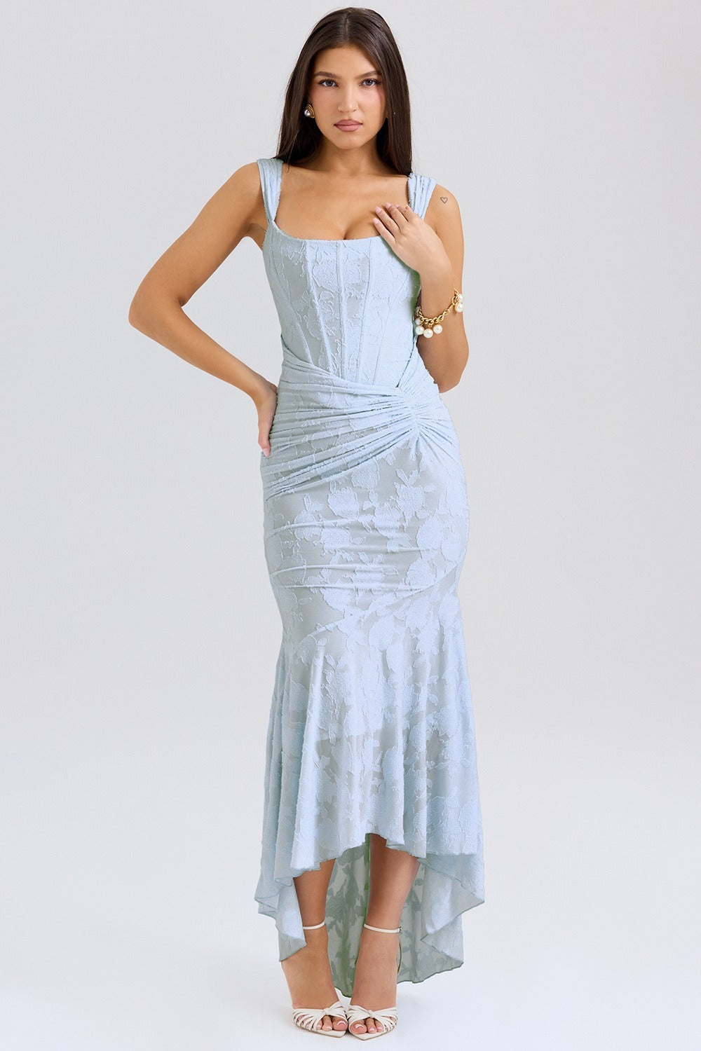 Vestido de gala de sirena de jacquard de malla elástica