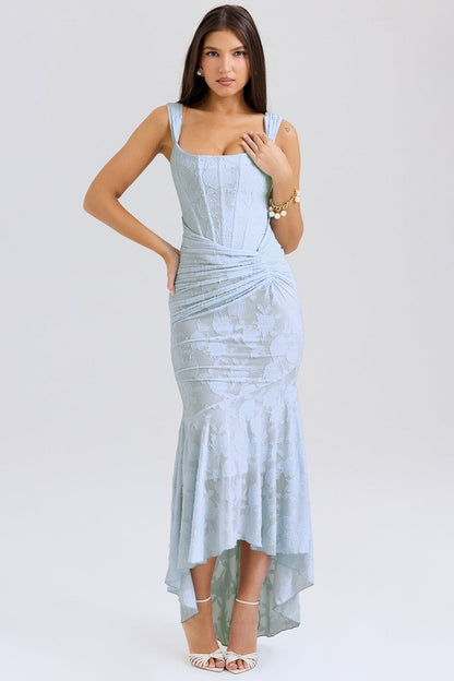 Vestido de gala de sirena de jacquard de malla elástica