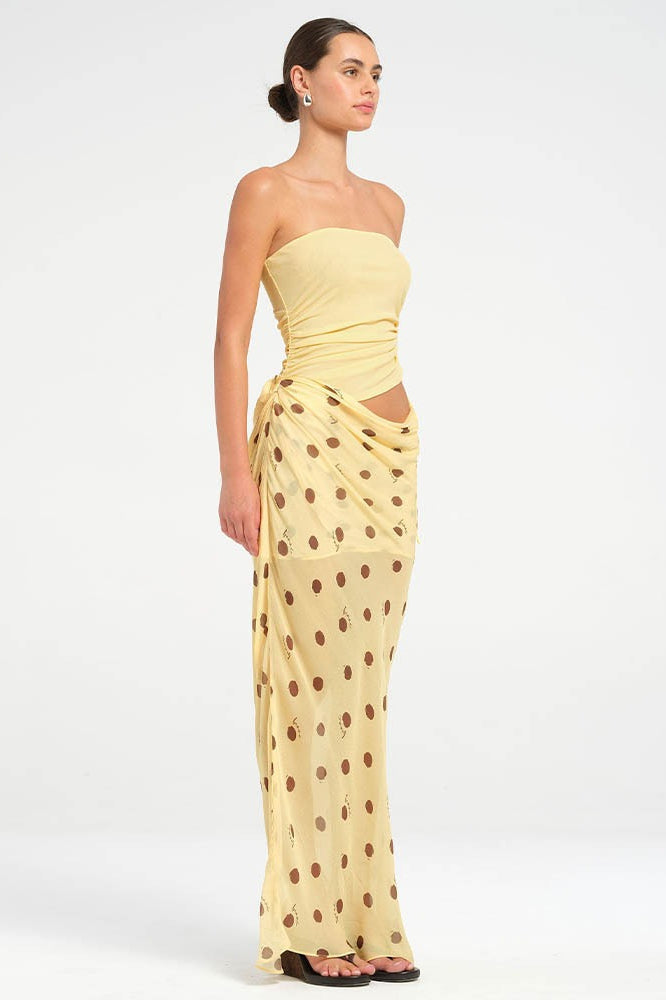 Sexy vestido maxi ajustado con retazos de lunares sin tirantes