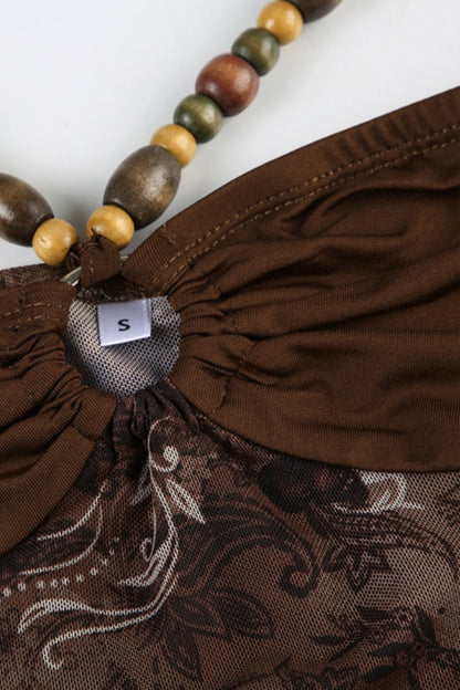 Vintage Bead Asym Hem Mesh Halter Top