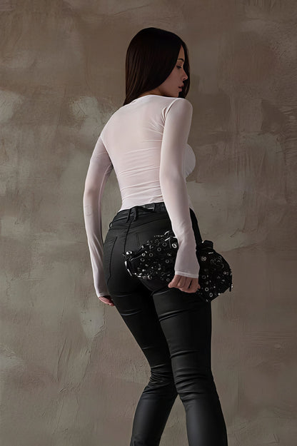 Blusa de cuello redondo ajustada, sexy y con estampado de moda