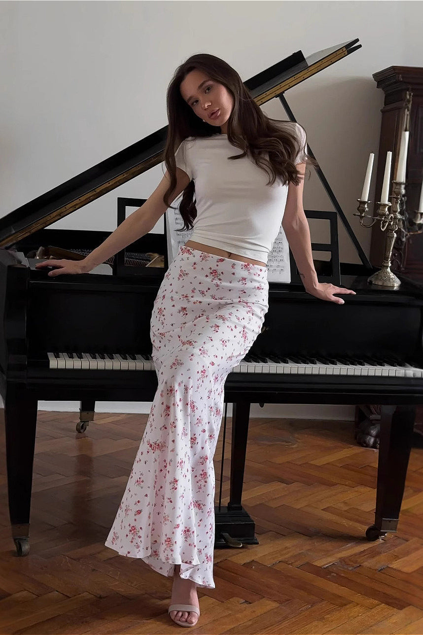 Floral Slim Mermaid Midi Skirt