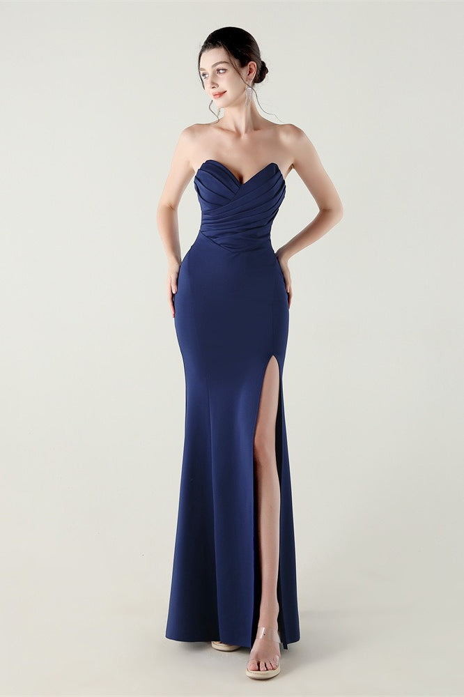 Vestido de fiesta plisado palabra de honor con escote corazón