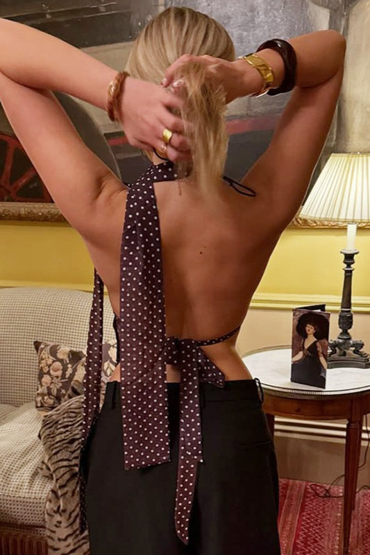 Top Cami Con Estampado de Lunares, Escote en V Profundo y Lazos