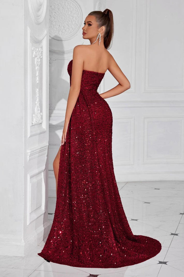 Vestido Largo de Fiesta Sin Tirantes con Abertura