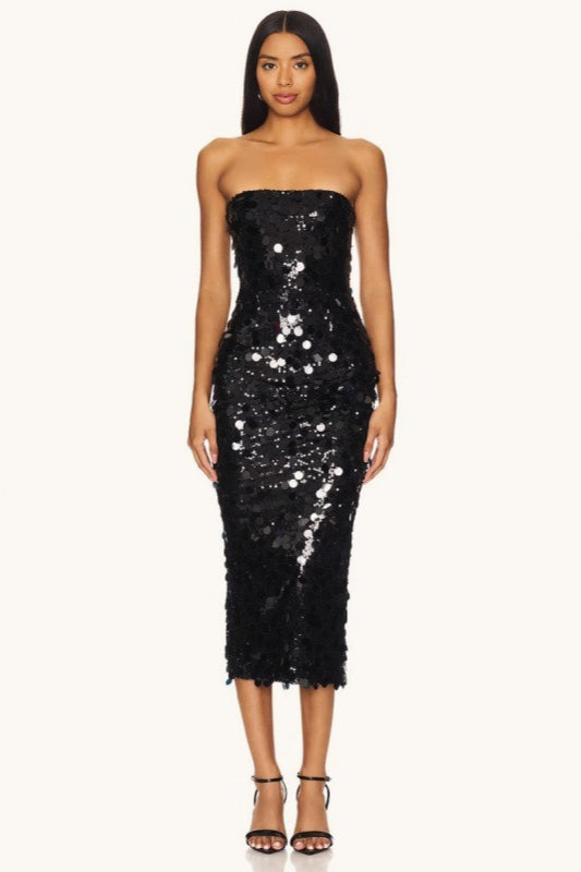 Strapless Backless Sequin Split  Party Sequin Dress