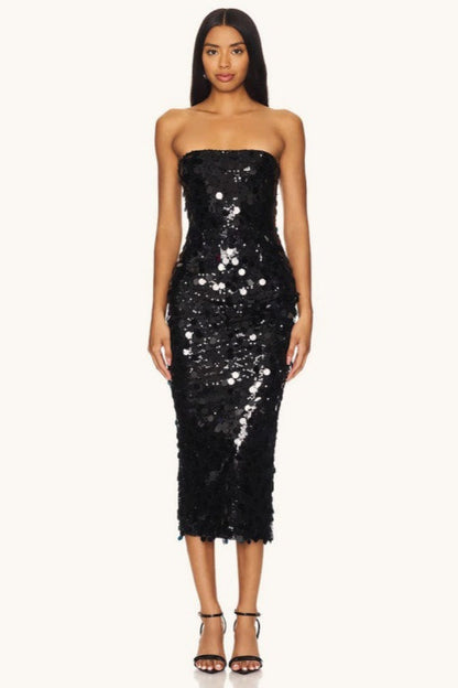 Strapless Backless Sequin Split  Party Sequin Dress