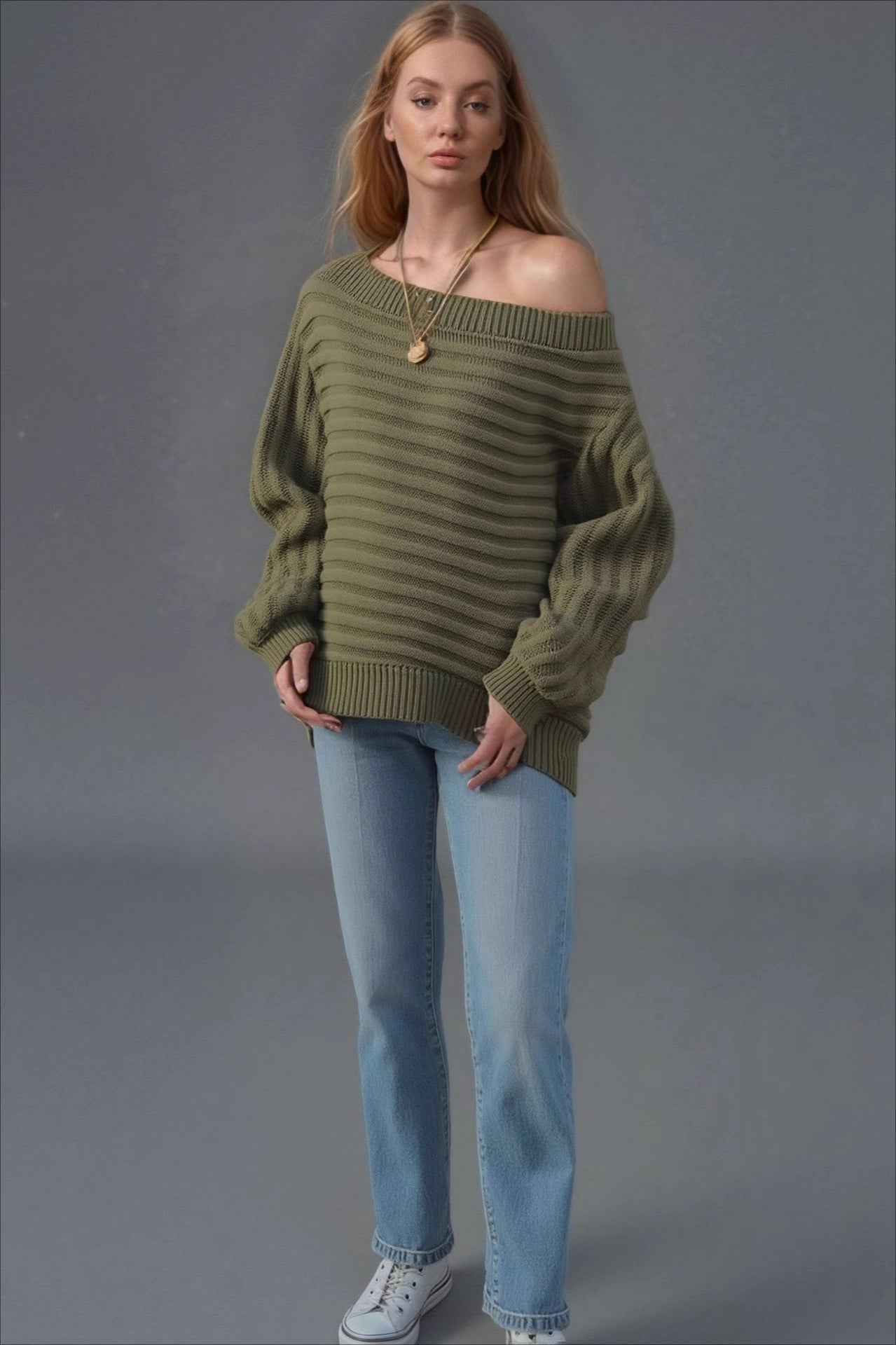 Textured One Shoulder Knit Sweater