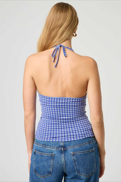 Top halter ajustado de cuadros y lunares sexi